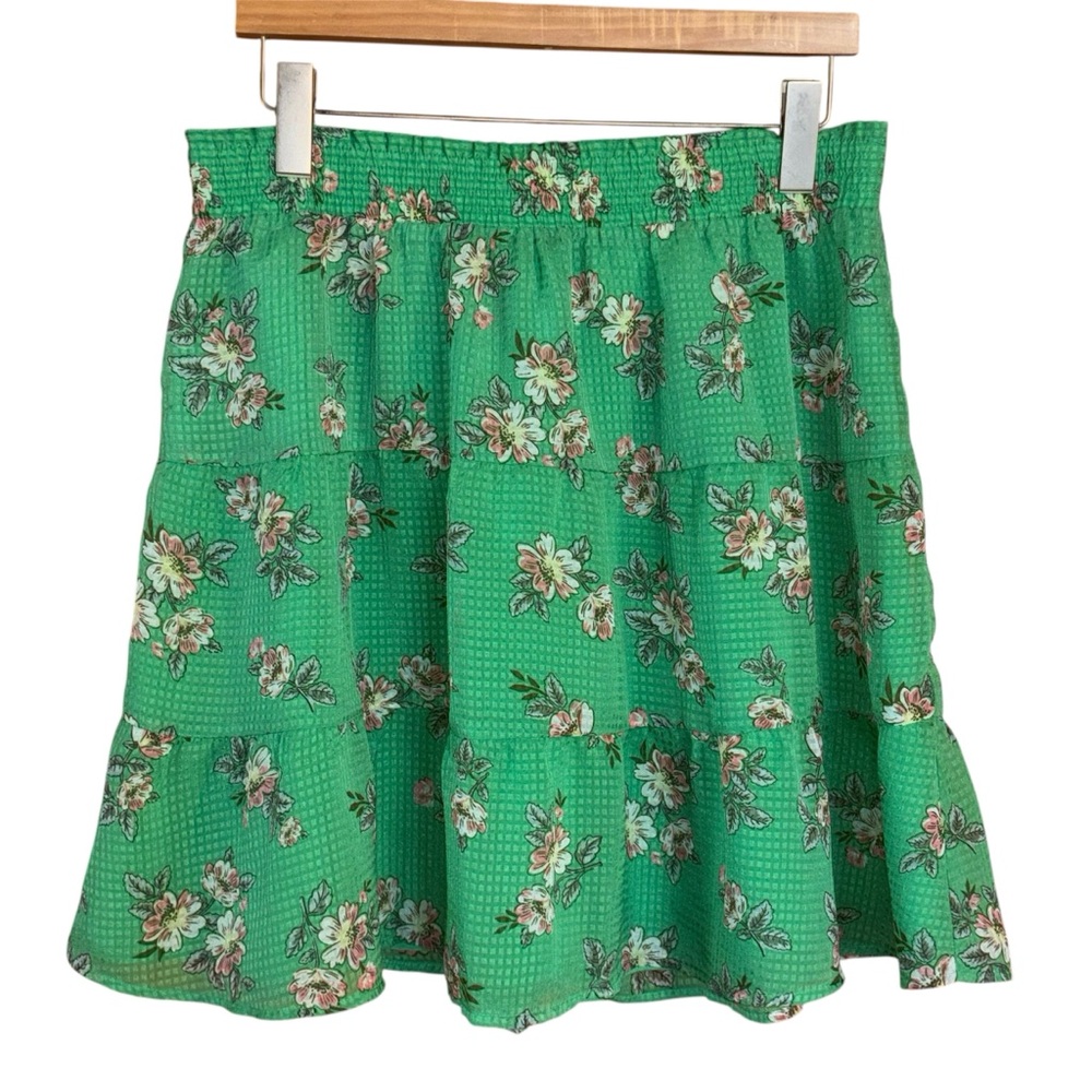 LOFT Green Floral A-Line Skirt NTW Large